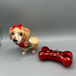 Robert Stanley Labrador Christmas Ornament Blown Glass Dog & Bone EUC